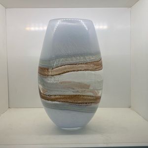 Modern Light Brown Swirl Clear Art Glass 12"Tall Vase